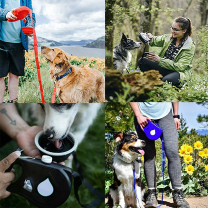 All-in-One Dog Leash with Built-in Water Bottle, Bowl & Poop Bag Holder