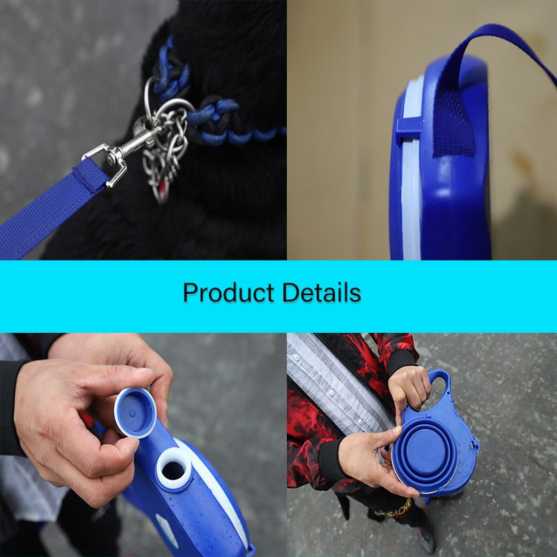 All-in-One Dog Leash with Built-in Water Bottle, Bowl & Poop Bag Holder