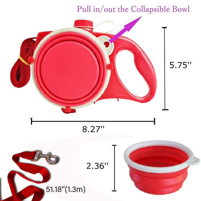 All-in-One Dog Leash with Built-in Water Bottle, Bowl & Poop Bag Holder