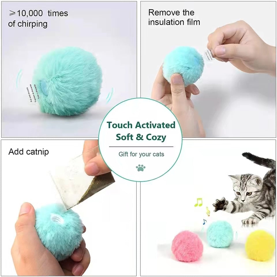 Smart Cat Toys Interactive Ball Plush Electric Catnip Training Toy Kitten Touch Sounding Pet Product Squeak Toy Ball